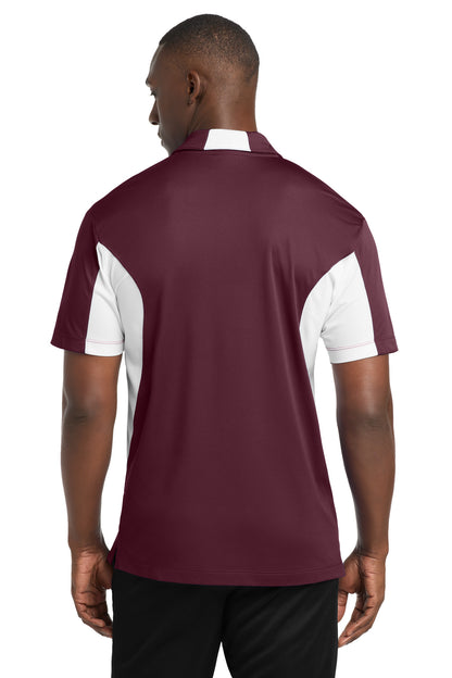 Maroon/White Sport-Tek Side Blocked Micropique Sport-Wick Polo. ST655 plain