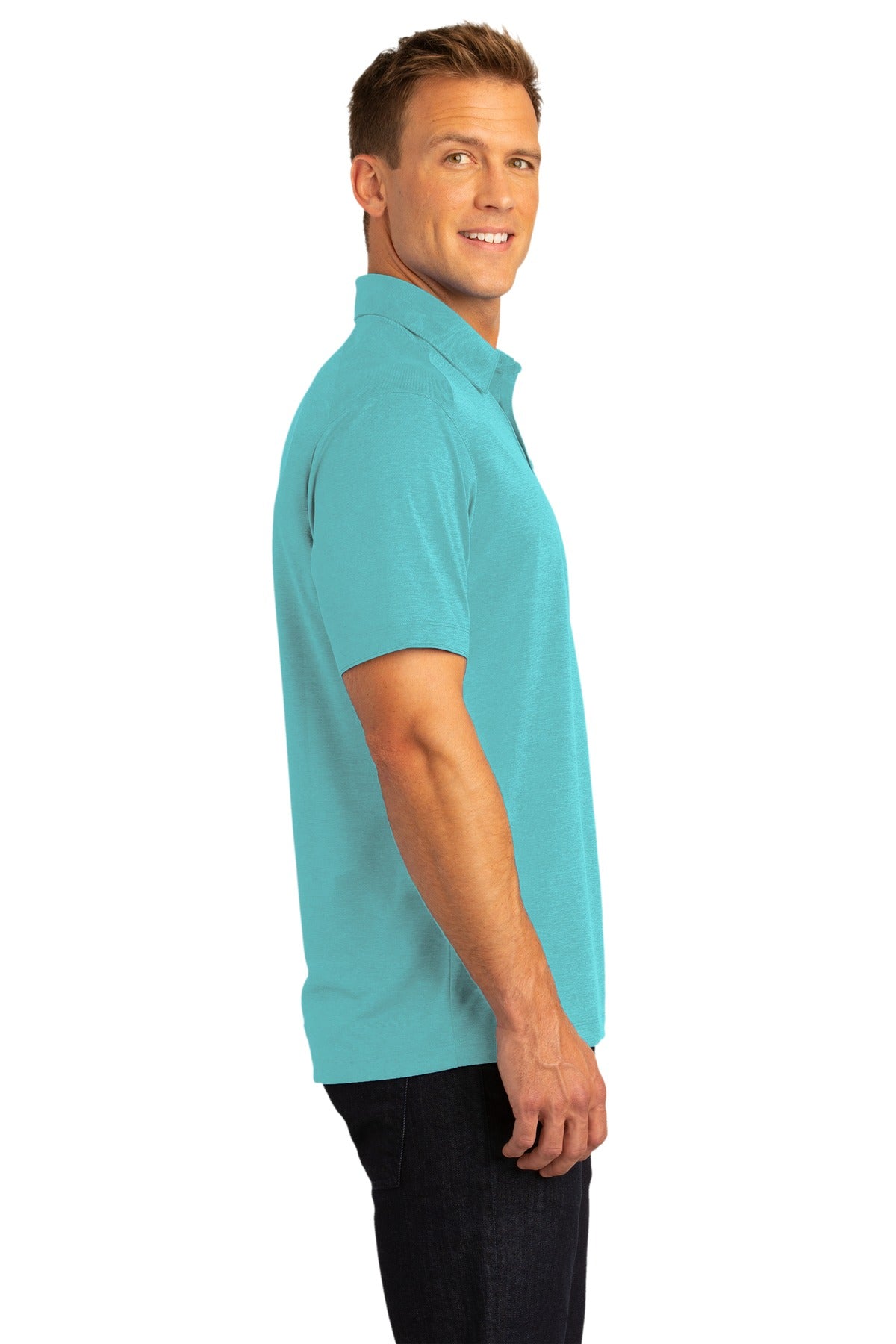 Maui Blue Port Authority Digi Heather Performance Polo. K574 plain