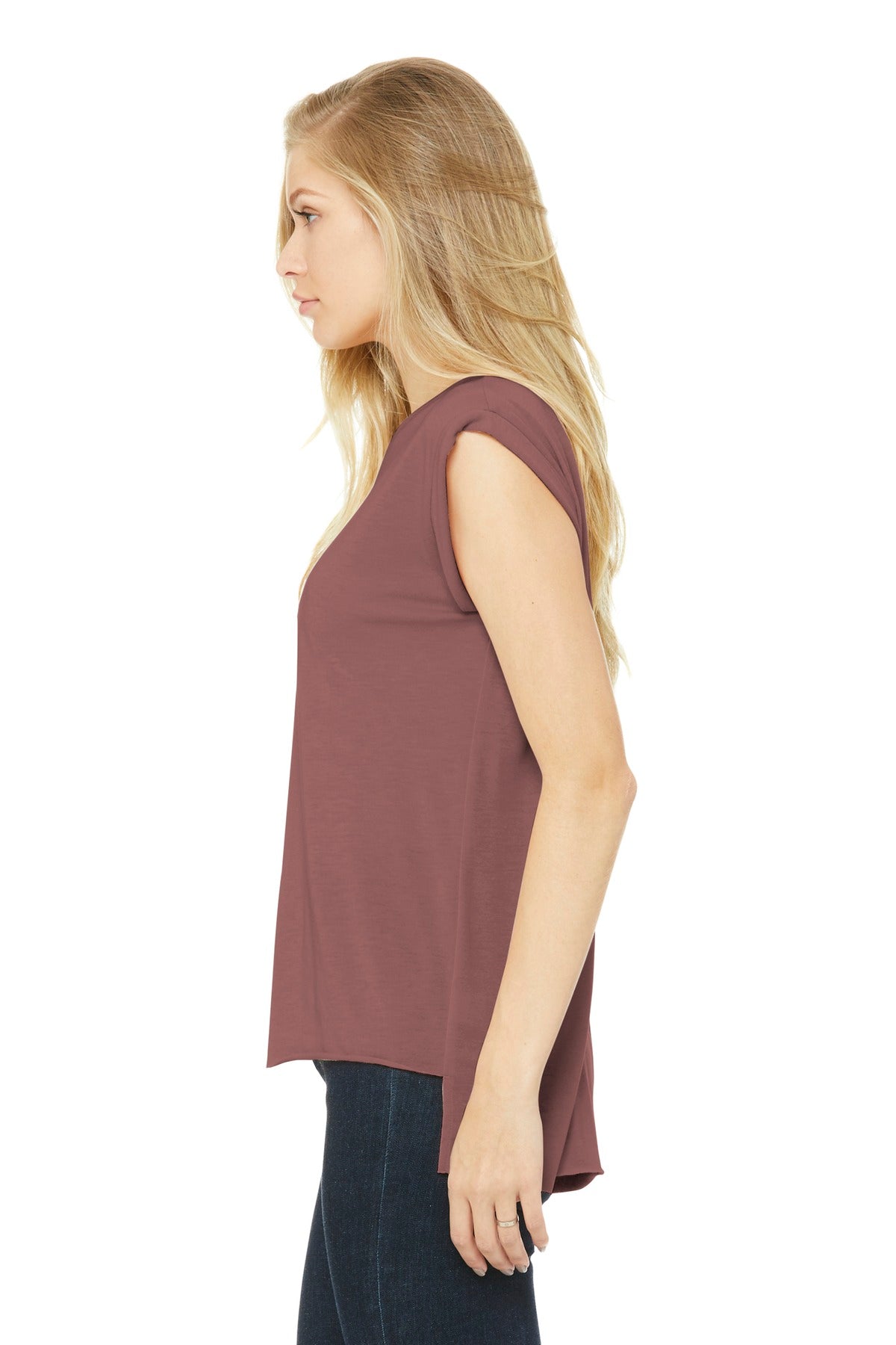 Mauve BELLA+CANVAS Women's Flowy Muscle Tee with Rolled Cuffs BC8804 plain