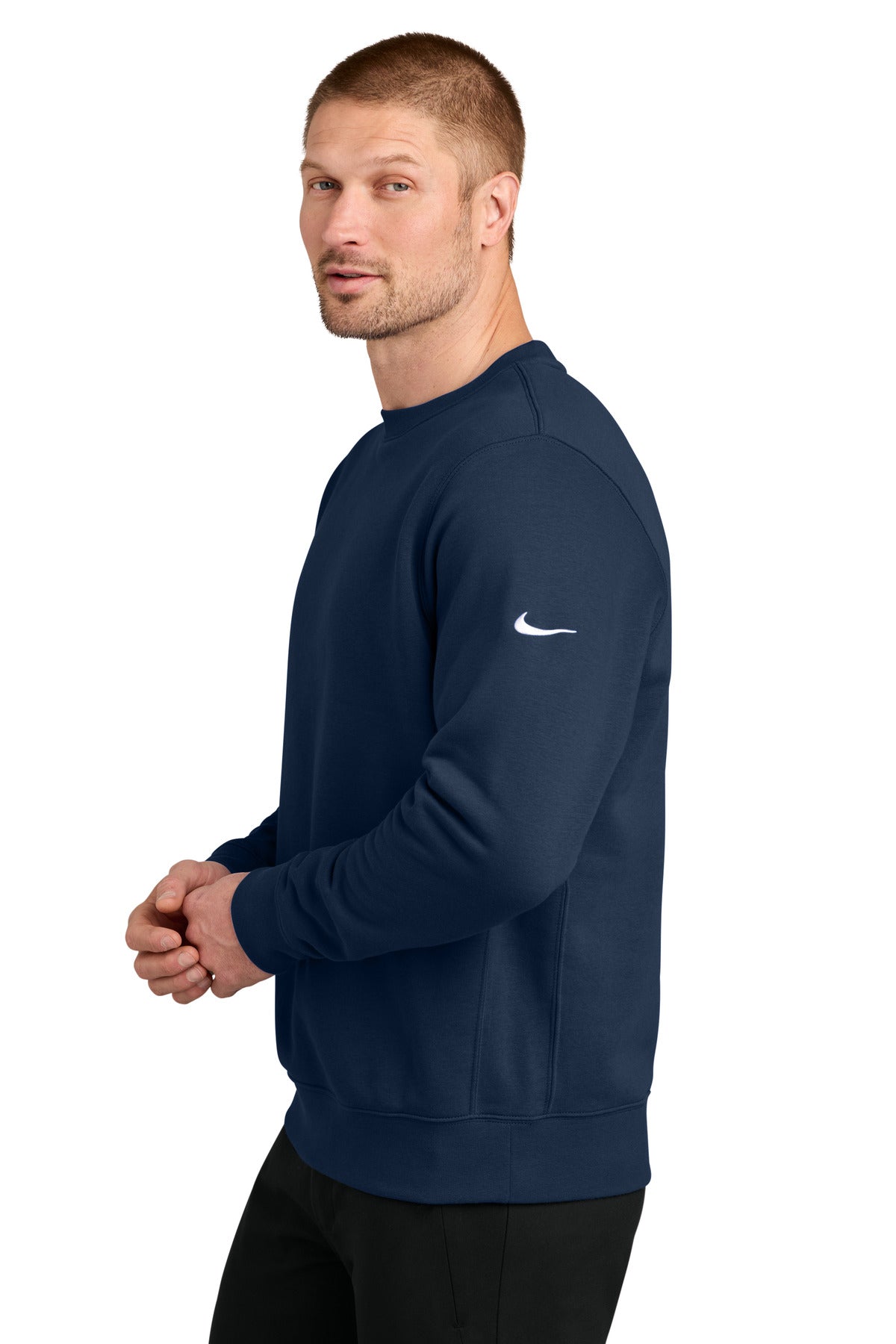 MdntNavy Nike Club Fleece Sleeve Swoosh Crew NKFD9863