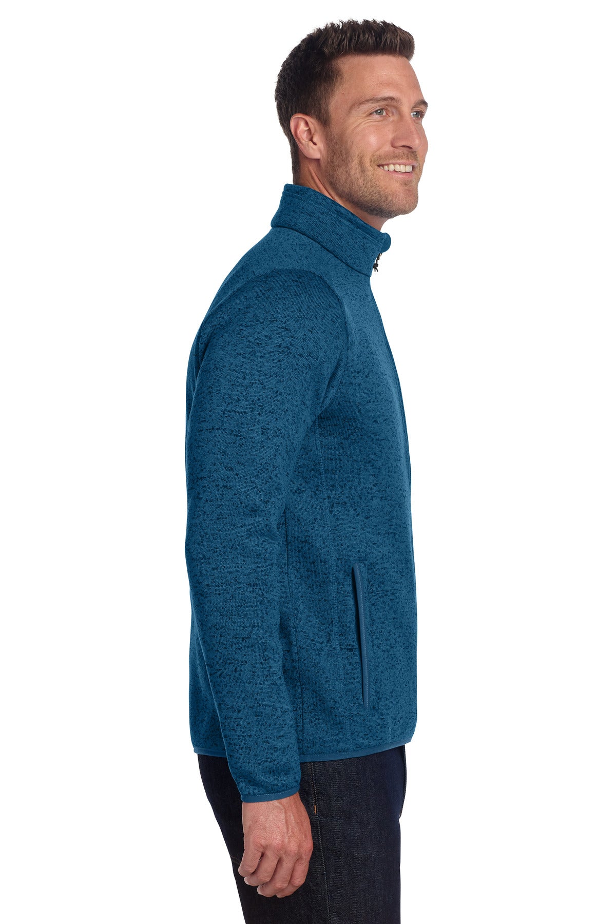 Med Blue Hthr Port Authority Sweater Fleece Jacket. F232 plain