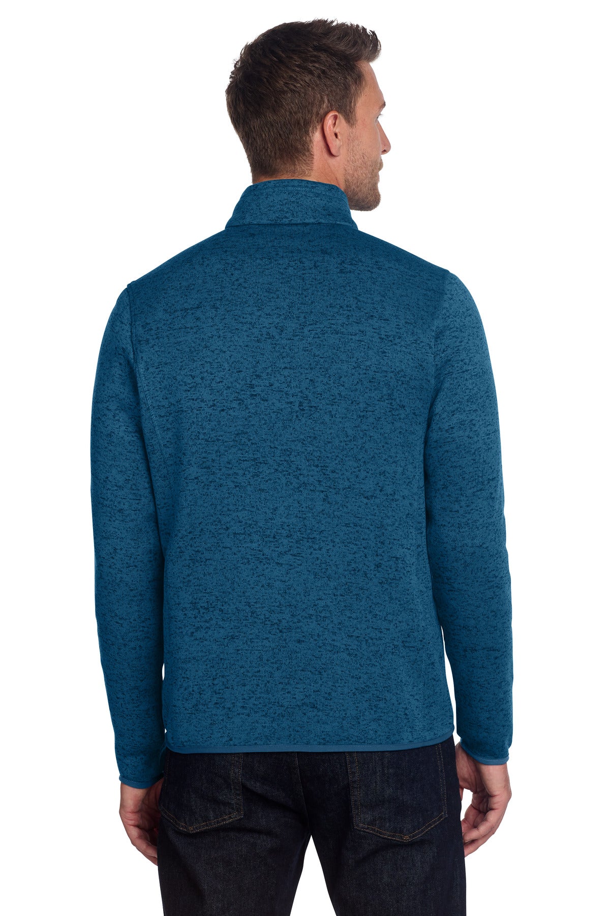 Med Blue Hthr Port Authority Sweater Fleece Jacket. F232 plain