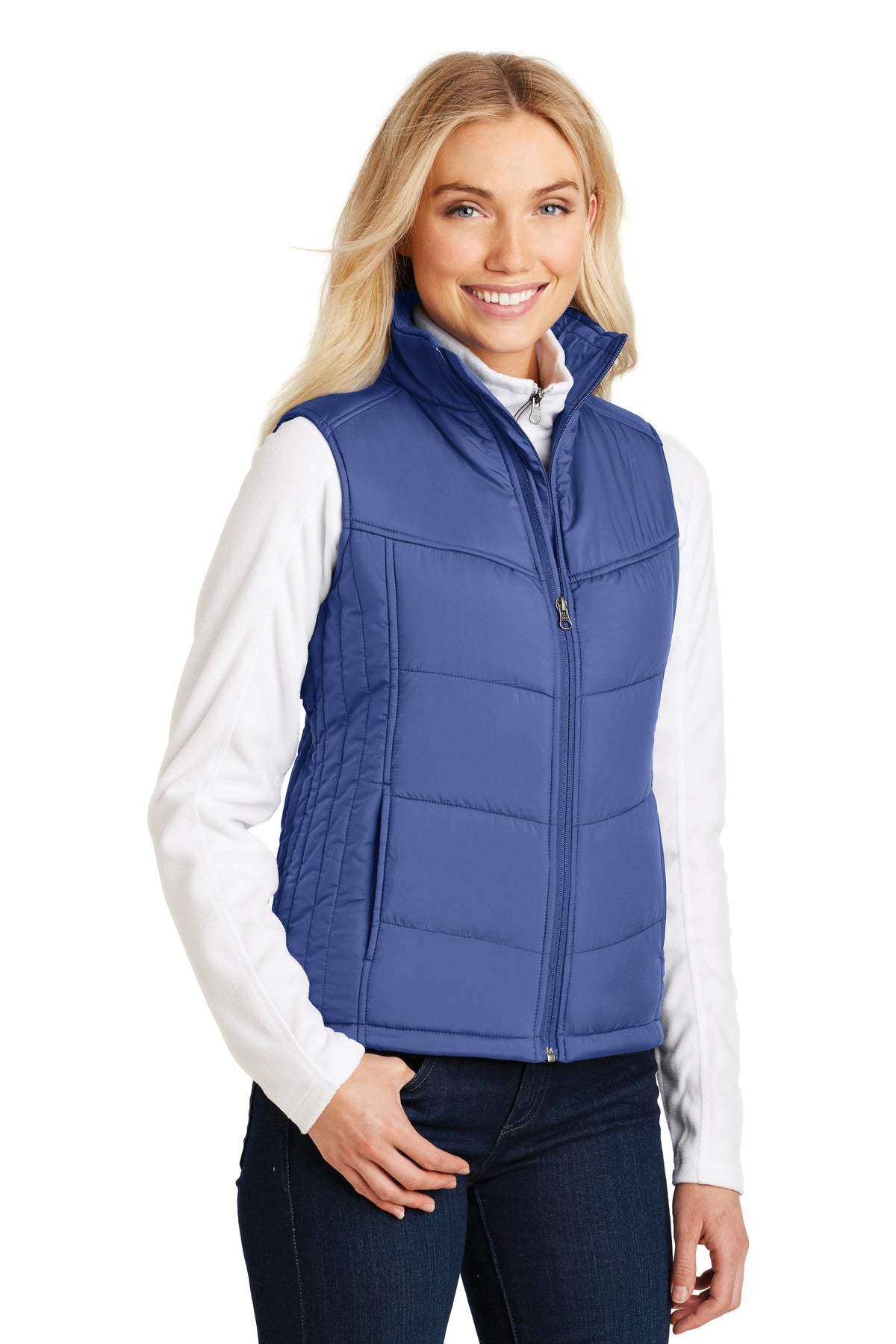 Medit Blue Port Authority Women's Puffy Vest. L709 plain