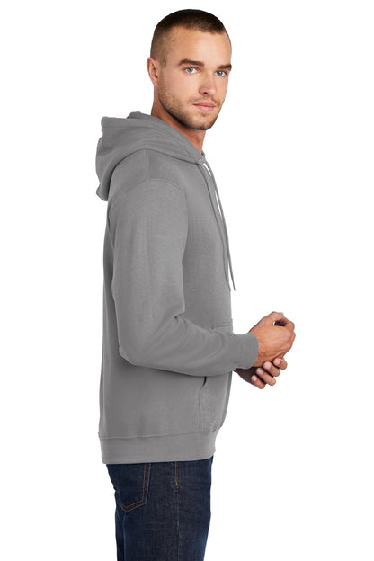 Medium Grey Port & Co Core Fleece Pullover Hooded Sweatshirt. PC78H