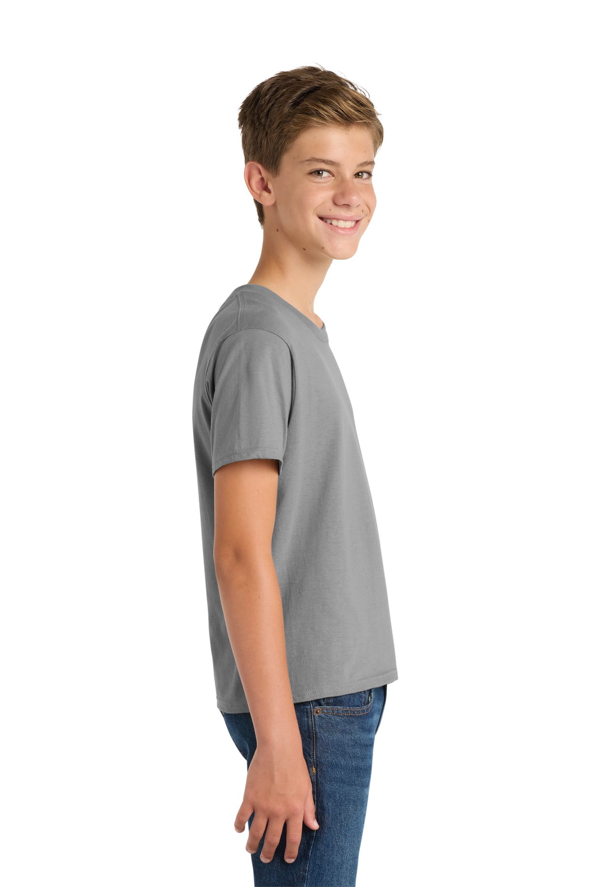 Medium Grey Port & Co Youth Fan Favorite Tee. PC450Y plain