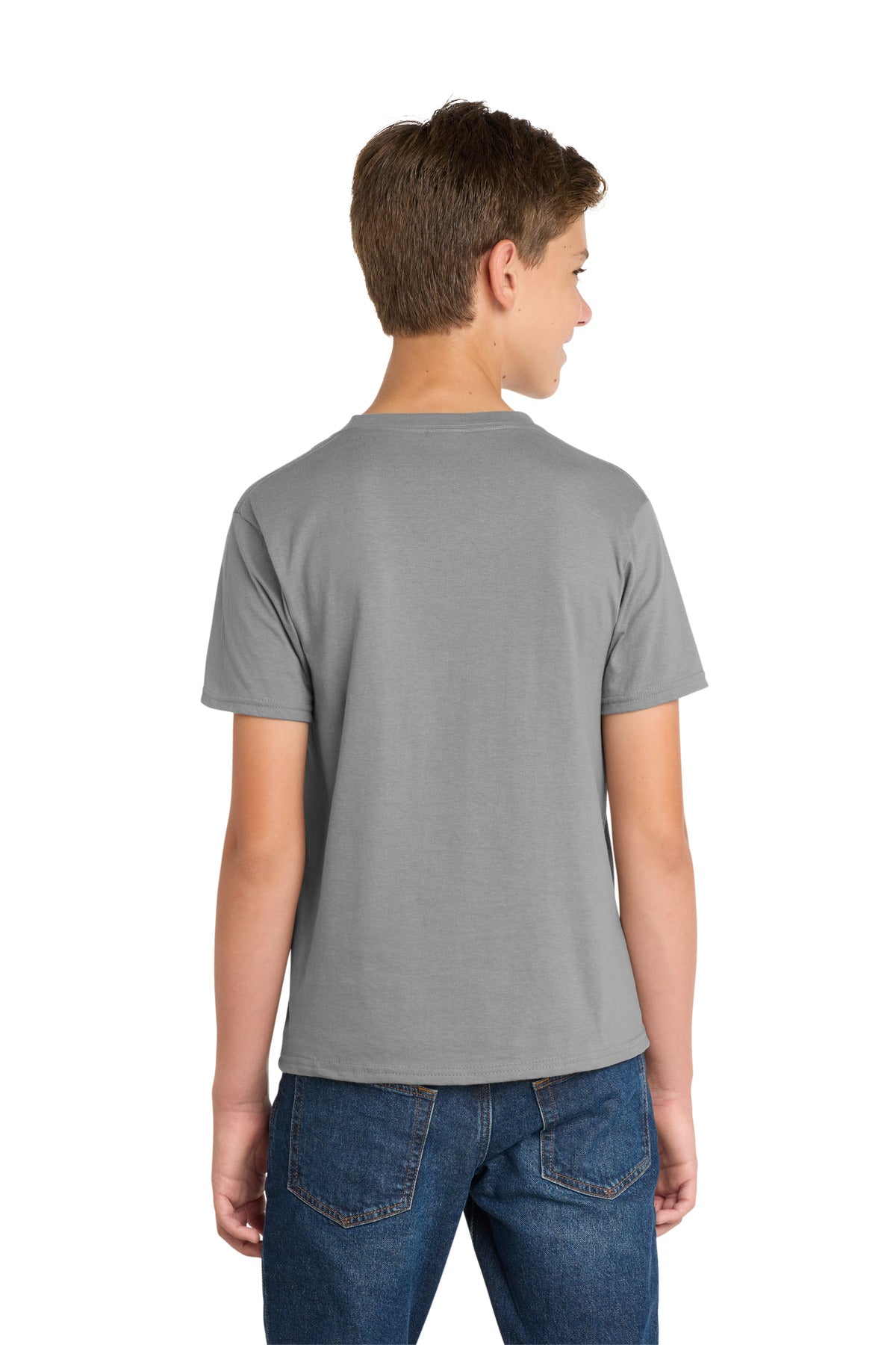 Medium Grey Port & Co Youth Fan Favorite Tee. PC450Y plain