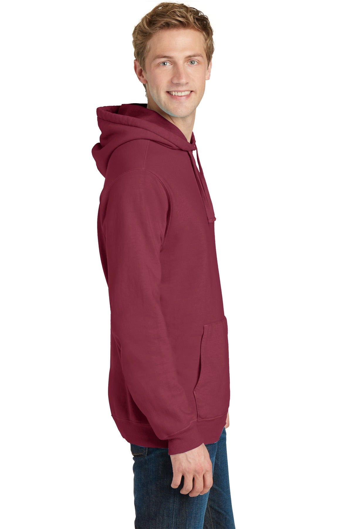 Merlot Port & Co Beach Wash Garment-Dyed Pullover Hooded Sweatshirt. PC098H plain