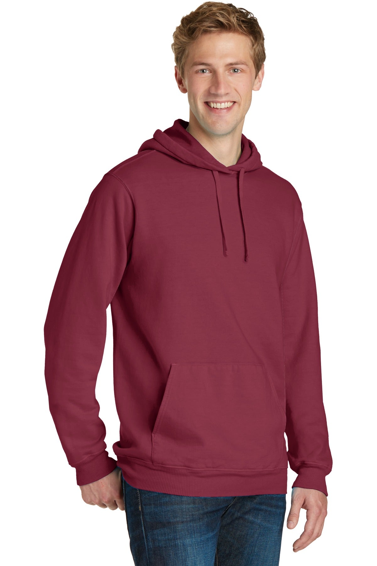 Merlot Port & Co Beach Wash Garment-Dyed Pullover Hooded Sweatshirt. PC098H plain