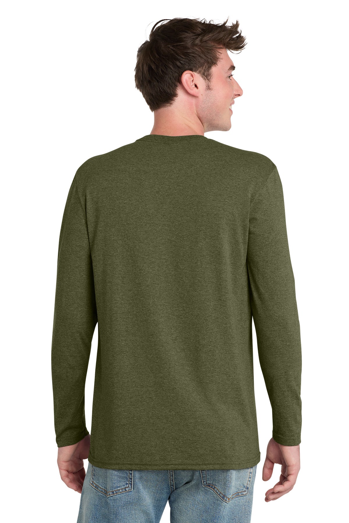 MilGrnHtr Port & Co Tri-Blend Long Sleeve Tee. PC330LS plain