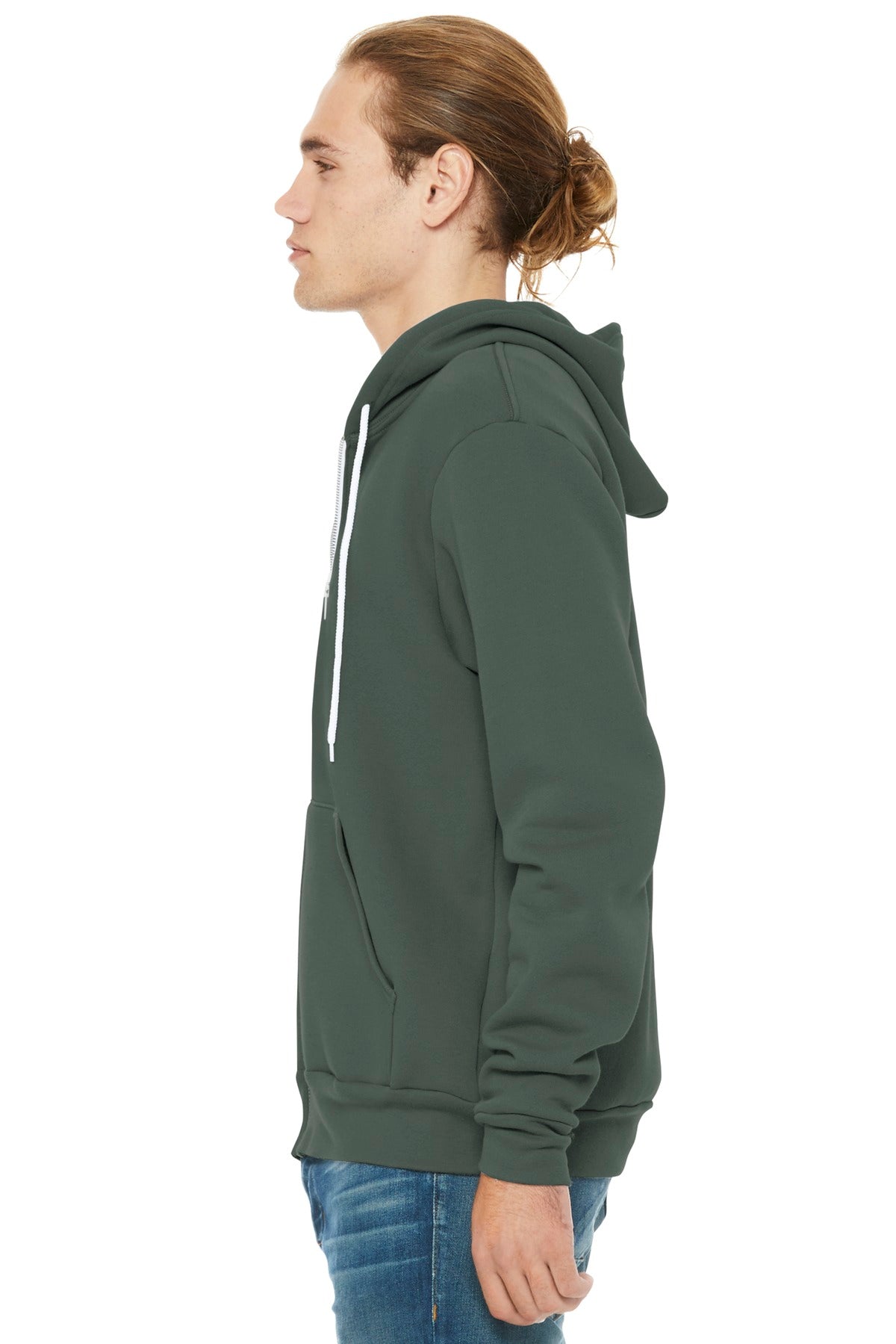 Military Green BELLA+CANVAS Unisex Sponge Fleece Full-Zip Hoodie. BC3739 plain