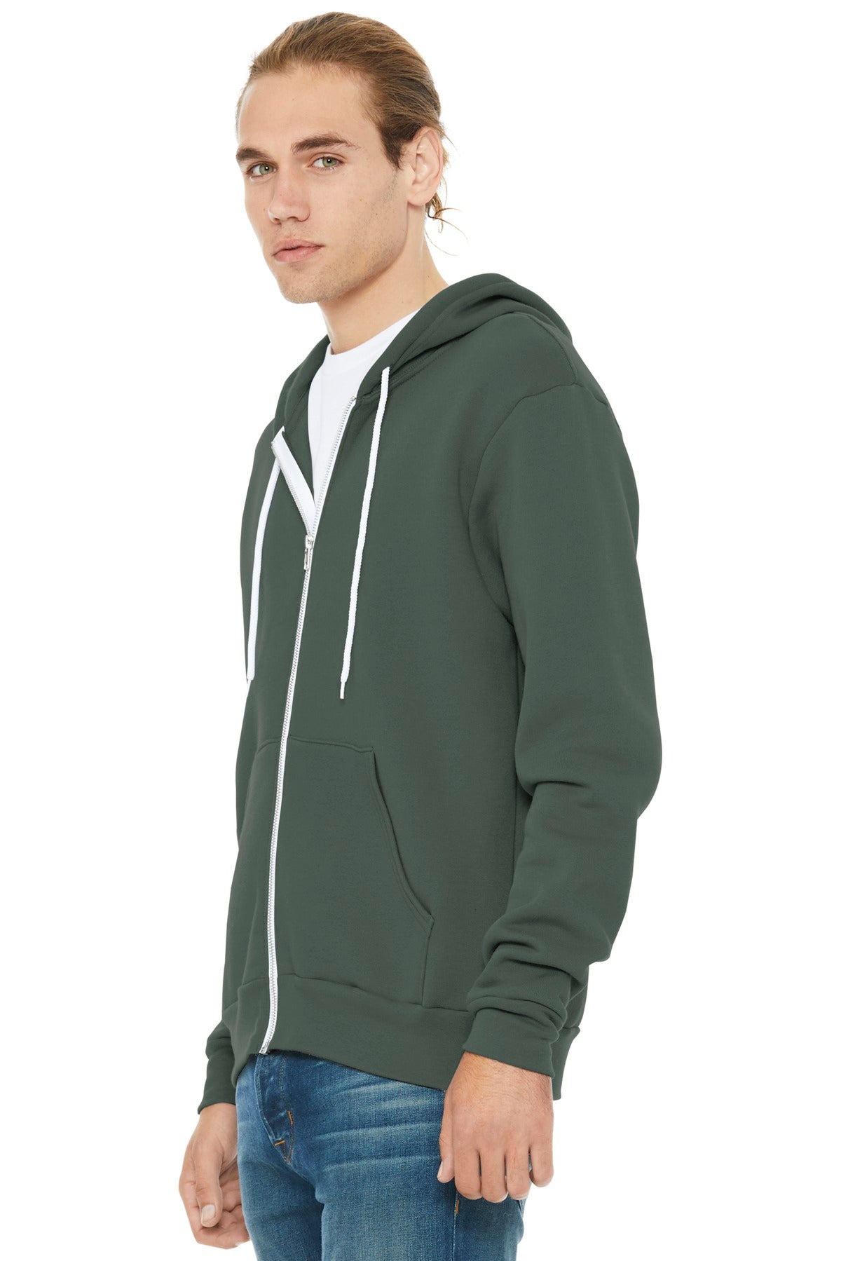 Military Green BELLA+CANVAS Unisex Sponge Fleece Full-Zip Hoodie. BC3739 plain