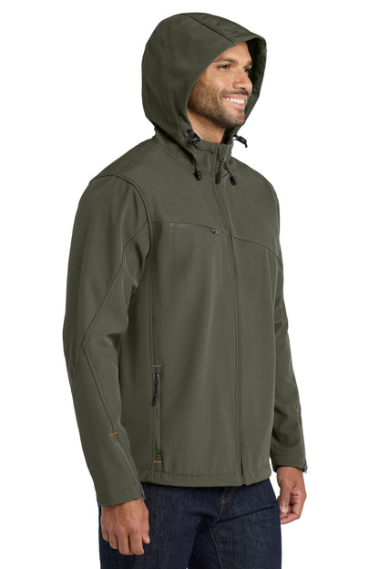 Mineral Green Port Authority Textured Hooded Soft Shell Jacket. J706 plain