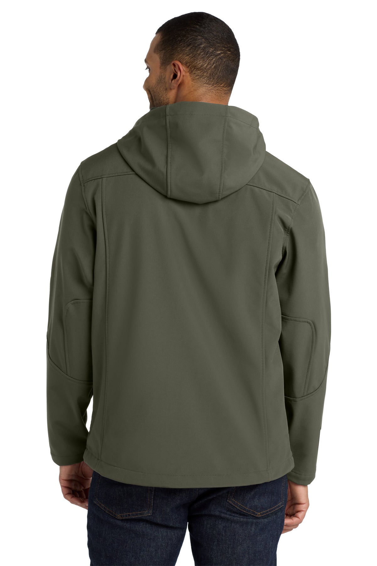 Mineral Green Port Authority Textured Hooded Soft Shell Jacket. J706 plain