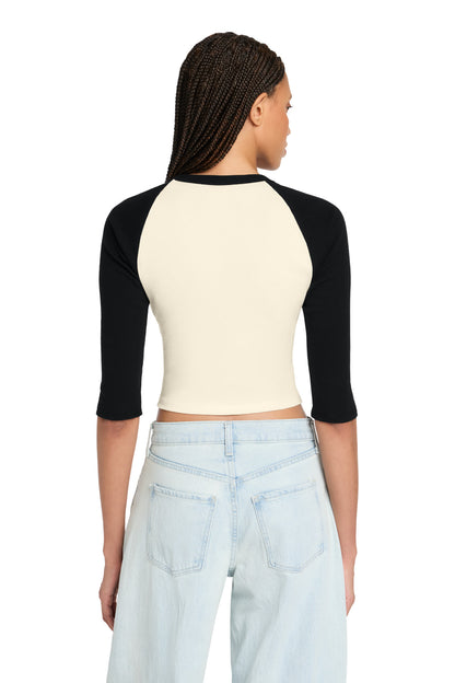 Nat/Black BELLA+CANVAS Women's Micro Rib 3/4 Raglan Baby Tee BC1200 plain