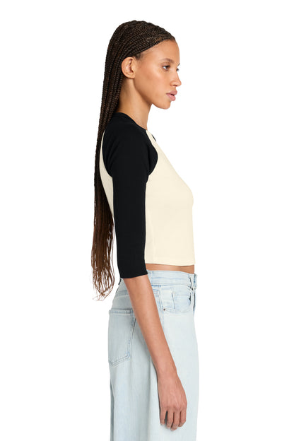 Nat/Black BELLA+CANVAS Women's Micro Rib 3/4 Raglan Baby Tee BC1200