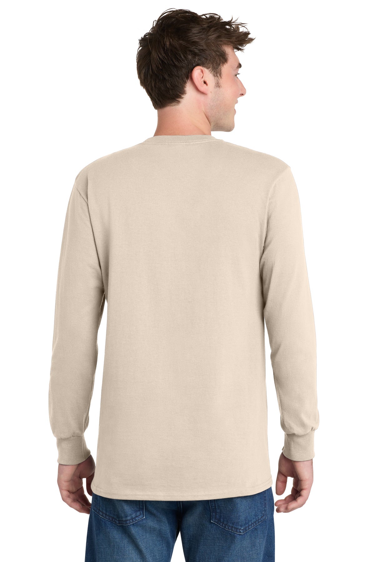 Natural Port & Co Long Sleeve Essential Tee. PC61LS plain