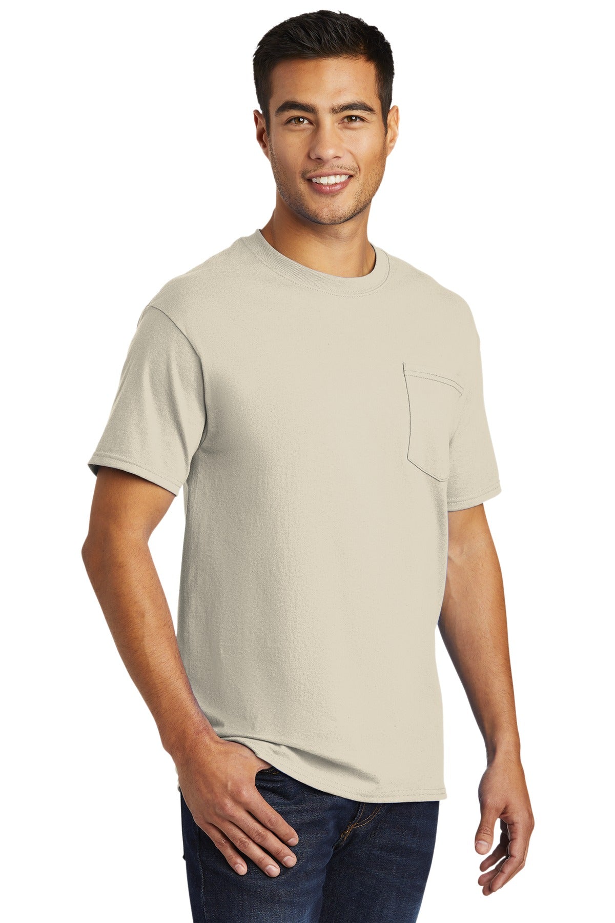 Natural Port & Co Tall Essential Pocket Tee. PC61PT plain