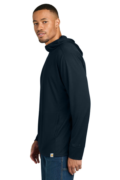 Navy Carhartt Force Sun Defender Long Sleeve Hooded T-Shirt CT106923 plain
