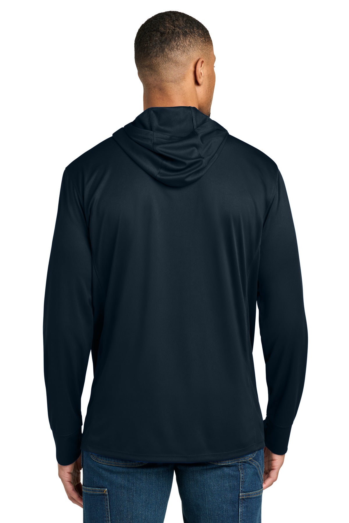 Navy Carhartt Force Sun Defender Long Sleeve Hooded T-Shirt CT106923 plain