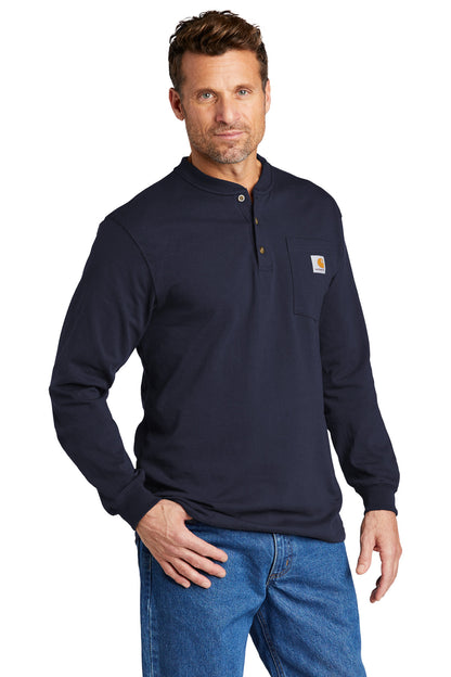 Navy Carhartt Long Sleeve Henley T-Shirt CTK128 plain