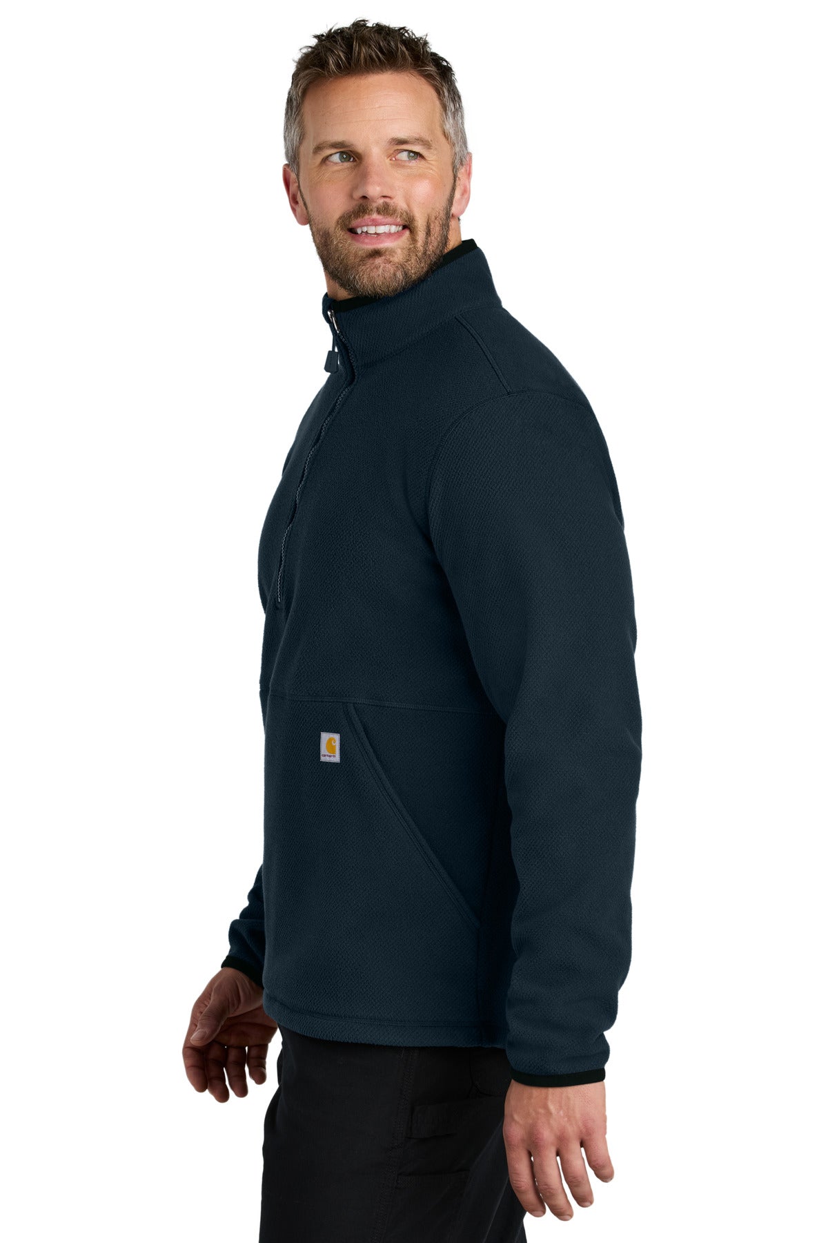 Navy Carhartt Textured 1/2-Zip Fleece Jacket CT106417 plain