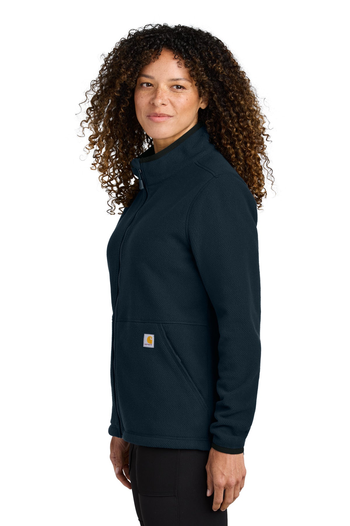 Navy Carhartt Women's Textured Full-Zip Fleece Jacket CT106419 plain