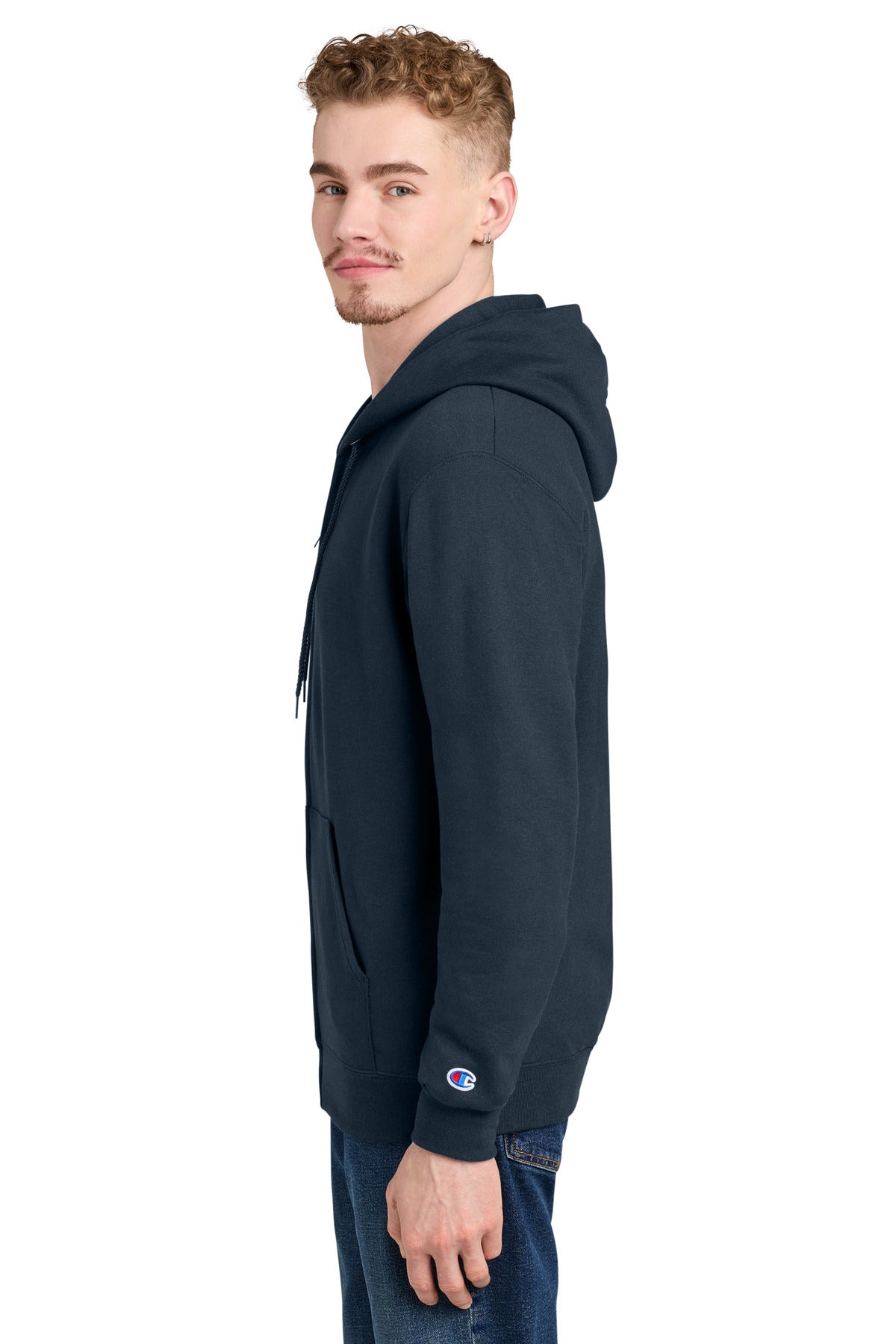 Navy Champion Powerblend Full-Zip Hoodie. S800 plain