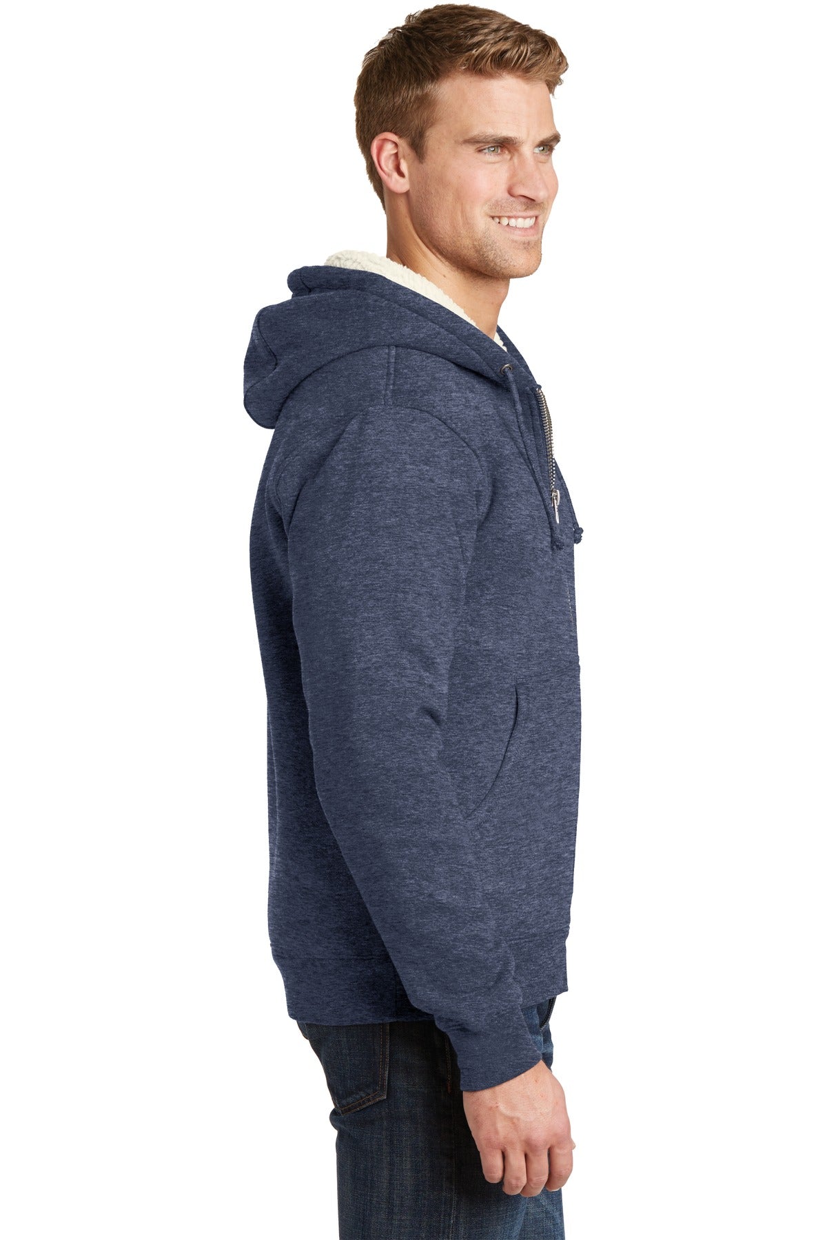Navy CornerStone Heavyweight Sherpa-Lined Hooded Fleece Jacket. CS625 plain