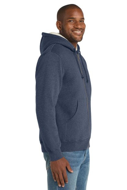 Navy CornerStone Heavyweight Sherpa-Lined Hooded Fleece Jacket. CS625 plain
