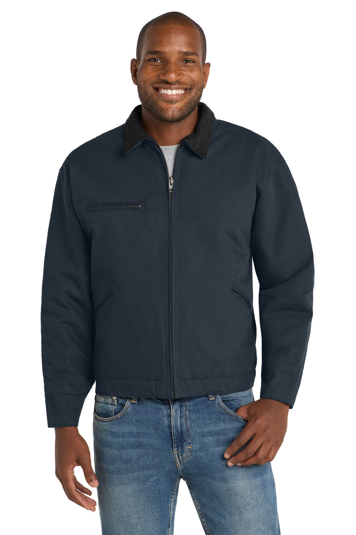 Navy CornerStone Tall Duck Cloth Work Jacket. TLJ763