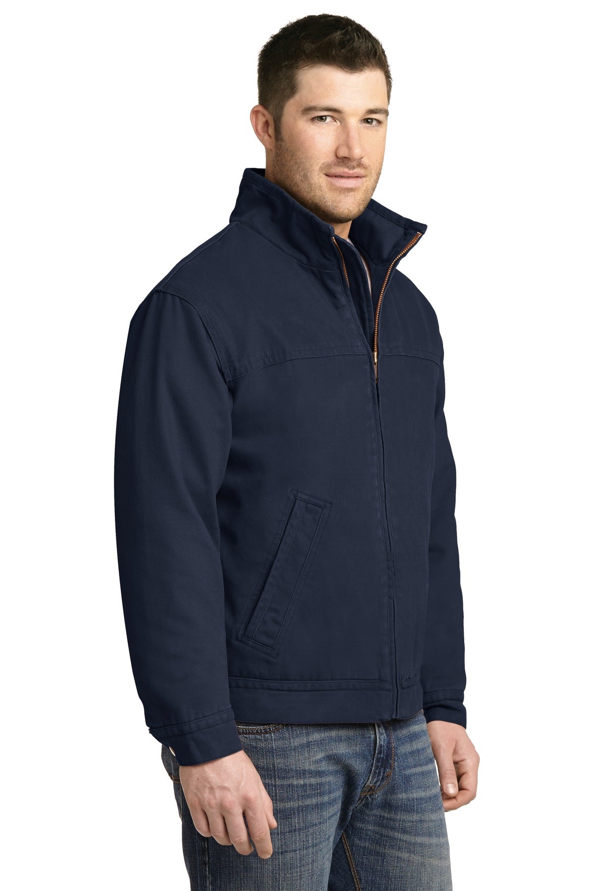 Navy CornerStone Washed Duck Cloth Flannel-Lined Work Jacket. CSJ40 plain