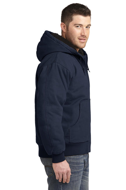 Navy CornerStone Washed Duck Cloth Insulated Hooded Work Jacket. CSJ41 plain