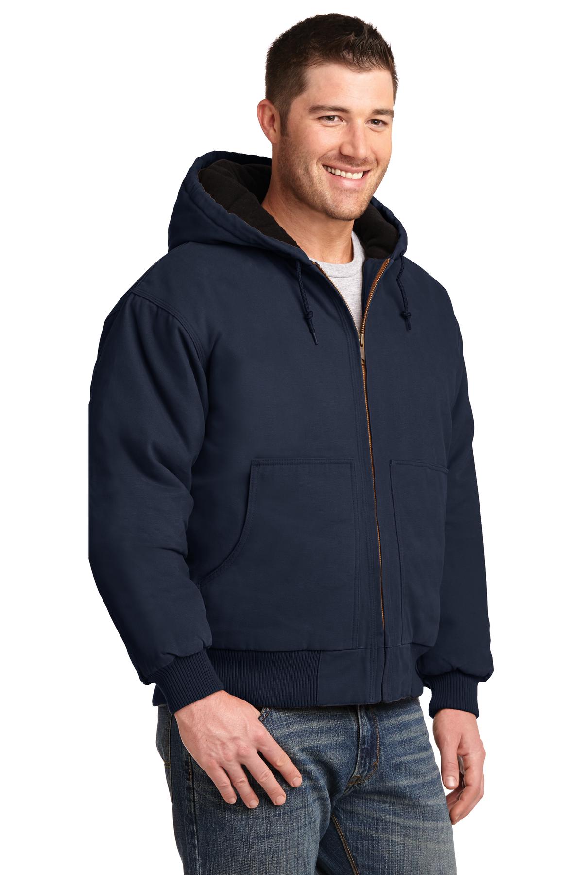 Navy CornerStone Washed Duck Cloth Insulated Hooded Work Jacket. CSJ41 plain