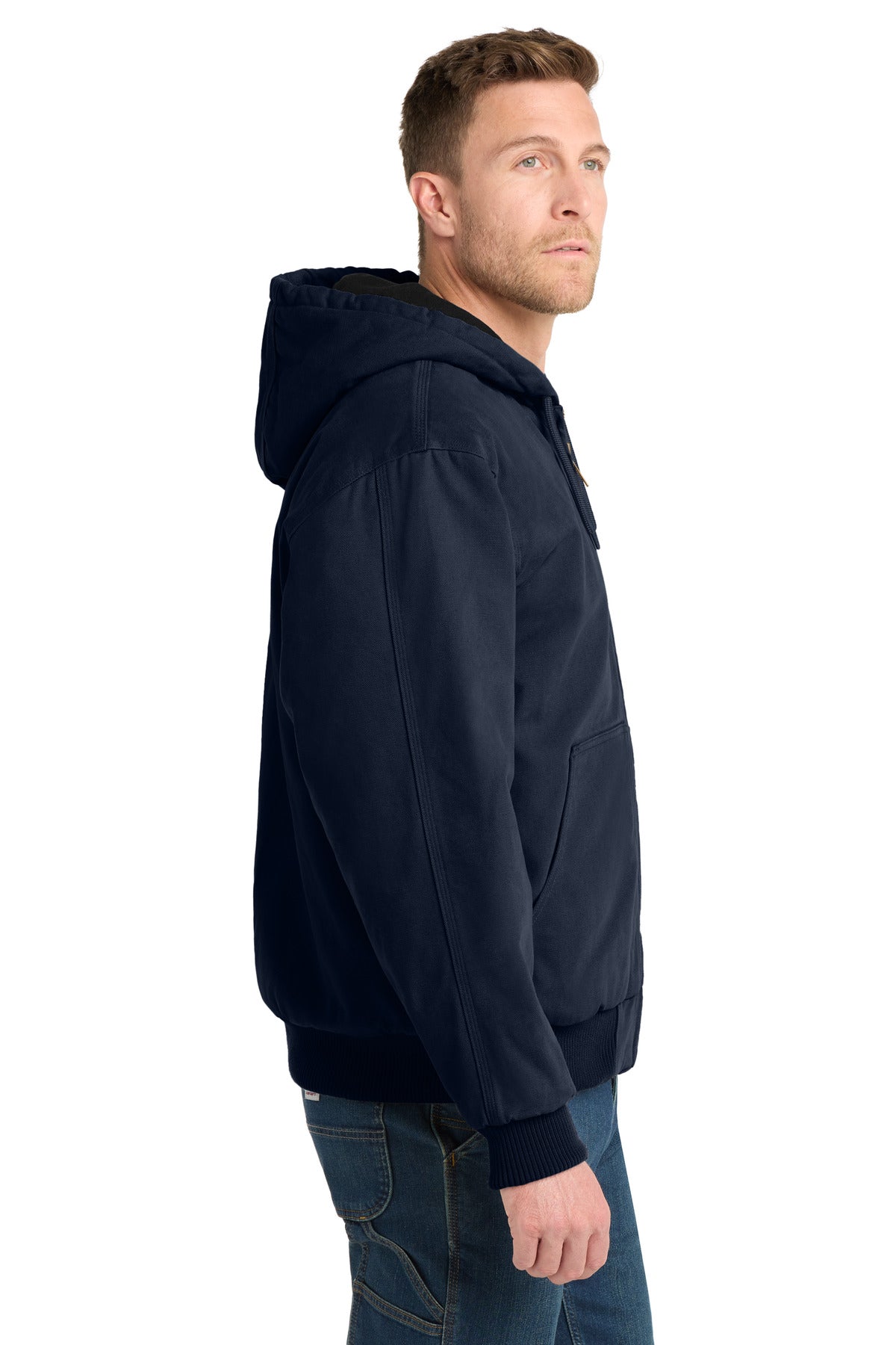 Navy CornerStone Washed Duck Cloth Insulated Hooded Work Jacket. CSJ41 plain
