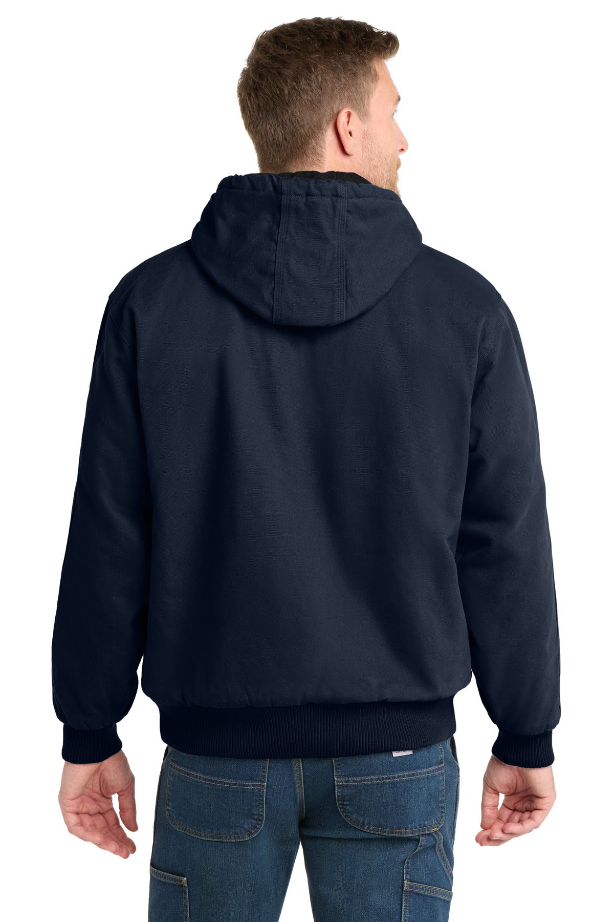 Navy CornerStone Washed Duck Cloth Insulated Hooded Work Jacket. CSJ41 plain