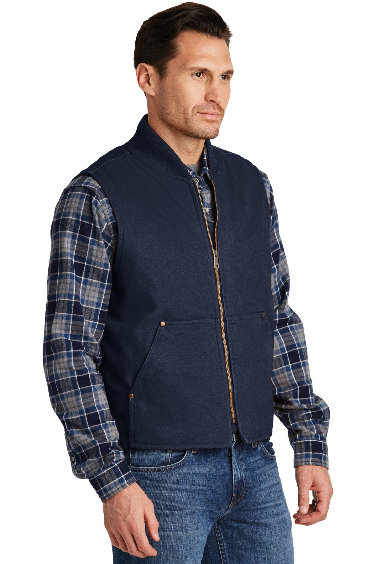 Navy CornerStone Washed Duck Cloth Vest. CSV40 plain