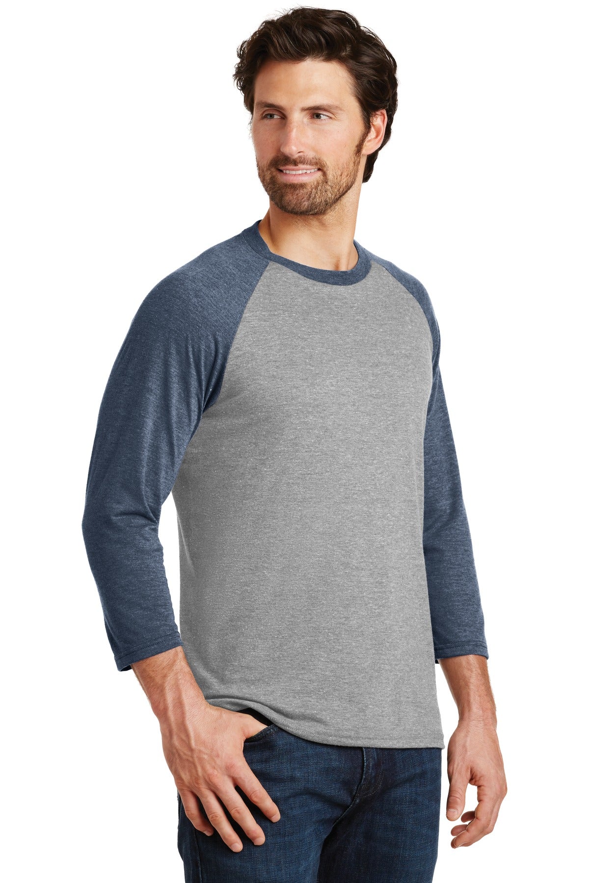 Navy Fr/Gry Fr District Perfect Tri 3/4-Sleeve Raglan. DM136 plain
