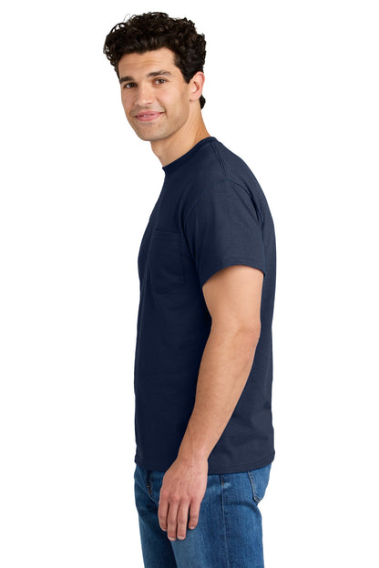 Navy Gildan - DryBlend 50 Cotton/50 Poly Pocket T-Shirt. 8300 plain