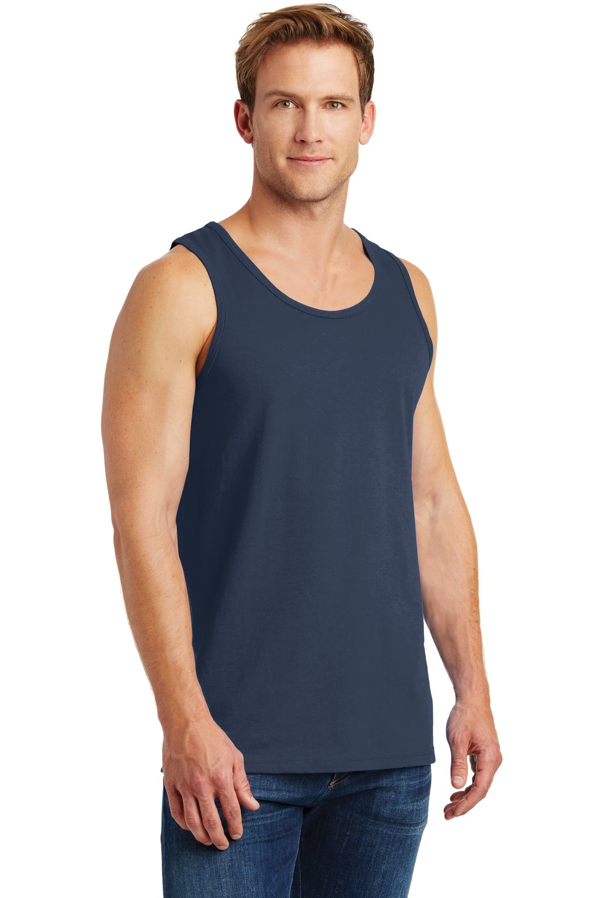 Navy Gildan Heavy Cotton Tank Top. G5200 plain