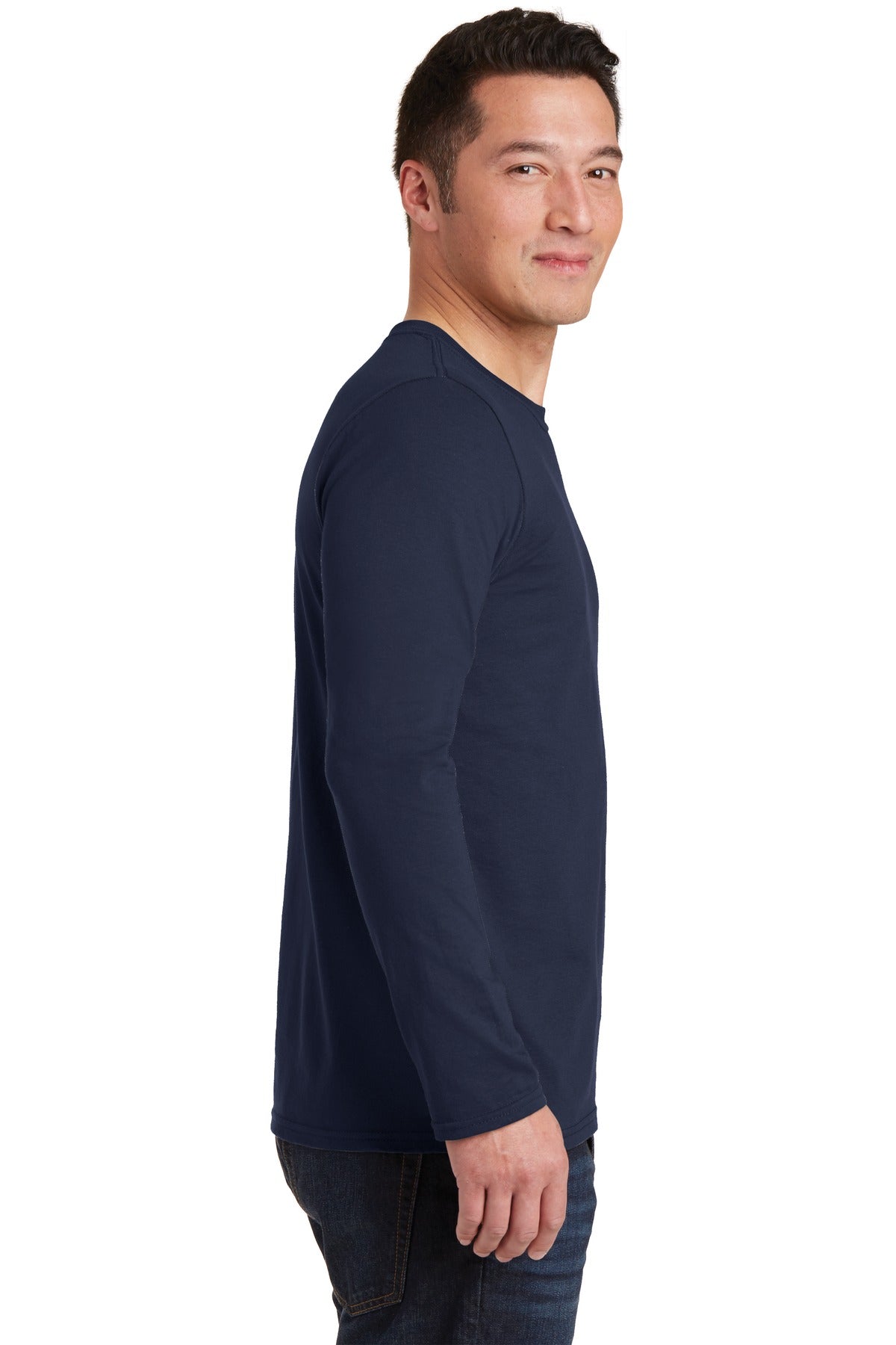 Navy Gildan Softstyle Long Sleeve T-Shirt. 64400 plain