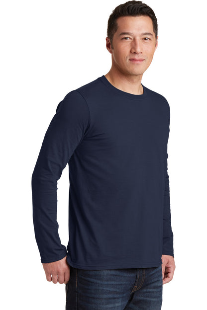 Navy Gildan Softstyle Long Sleeve T-Shirt. 64400 plain