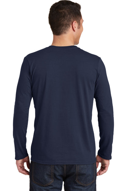 Navy Gildan Softstyle Long Sleeve T-Shirt. 64400 plain