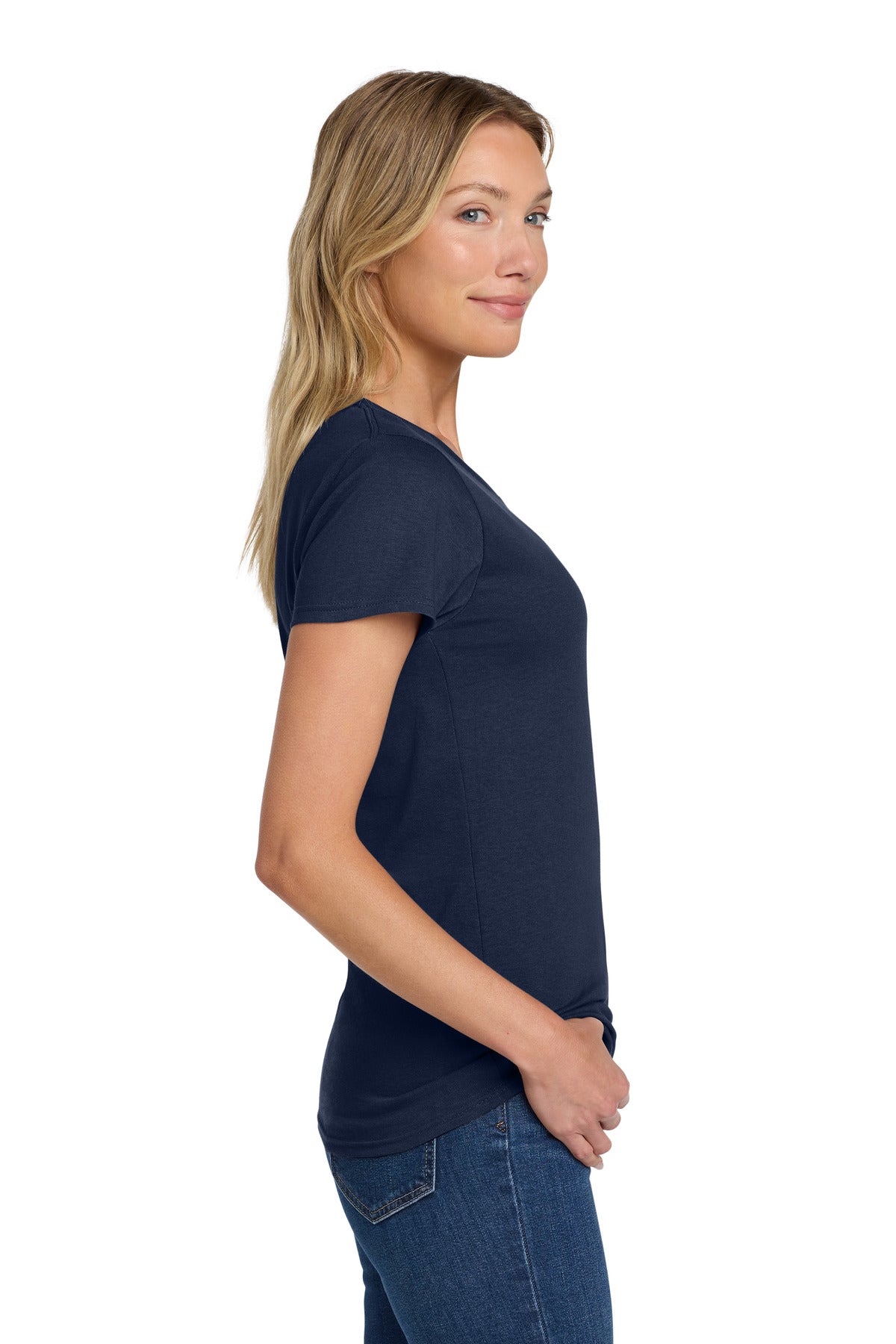 Navy Gildan Women's Heavy Cotton 100% Cotton T-Shirt. 5000L plain