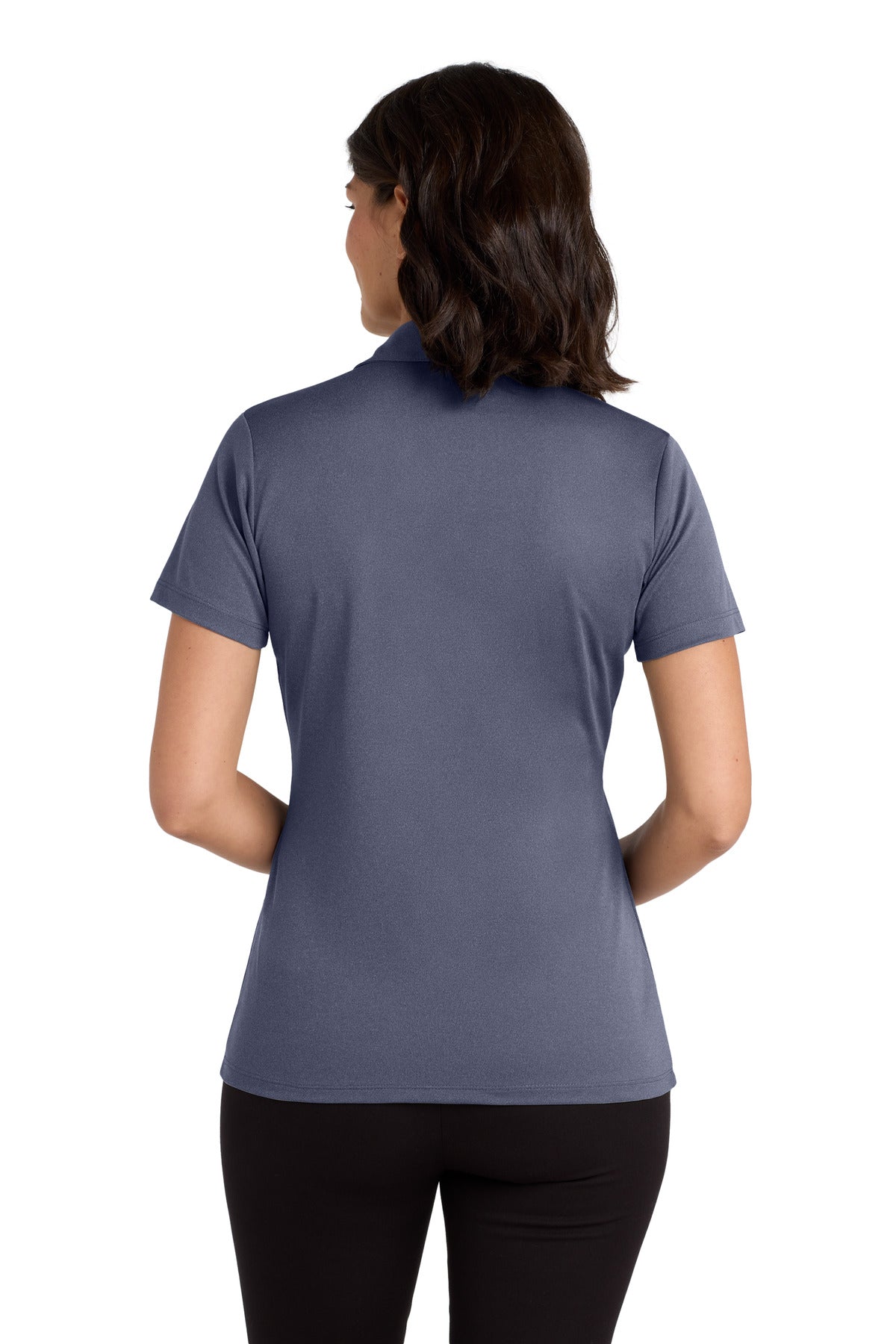 Navy Hthr Port Authority Women's Heathered Silk Touch Performance Polo. LK542 plain