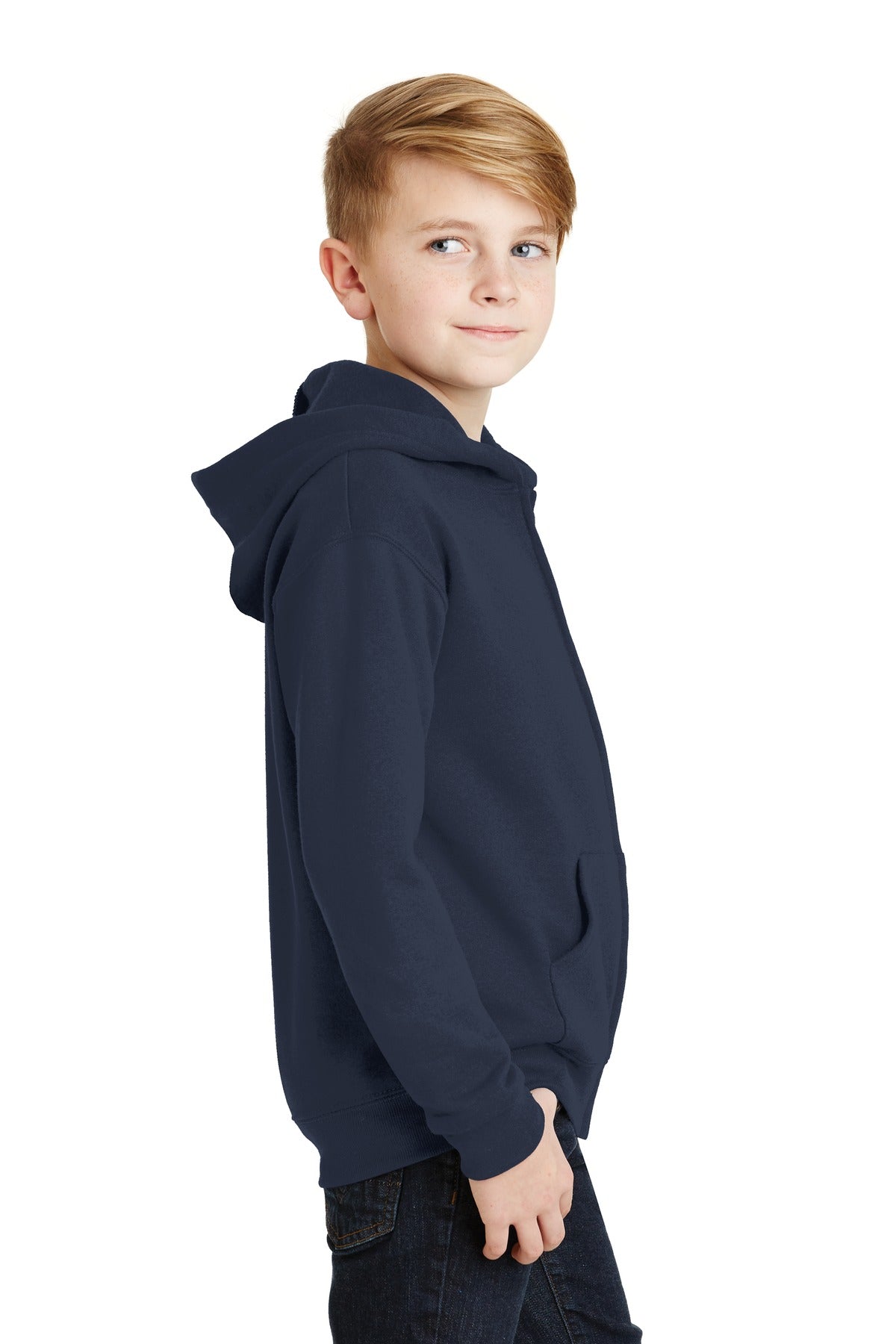 Navy Jerzees - Youth NuBlend Full-Zip Hooded Sweatshirt. 993B plain