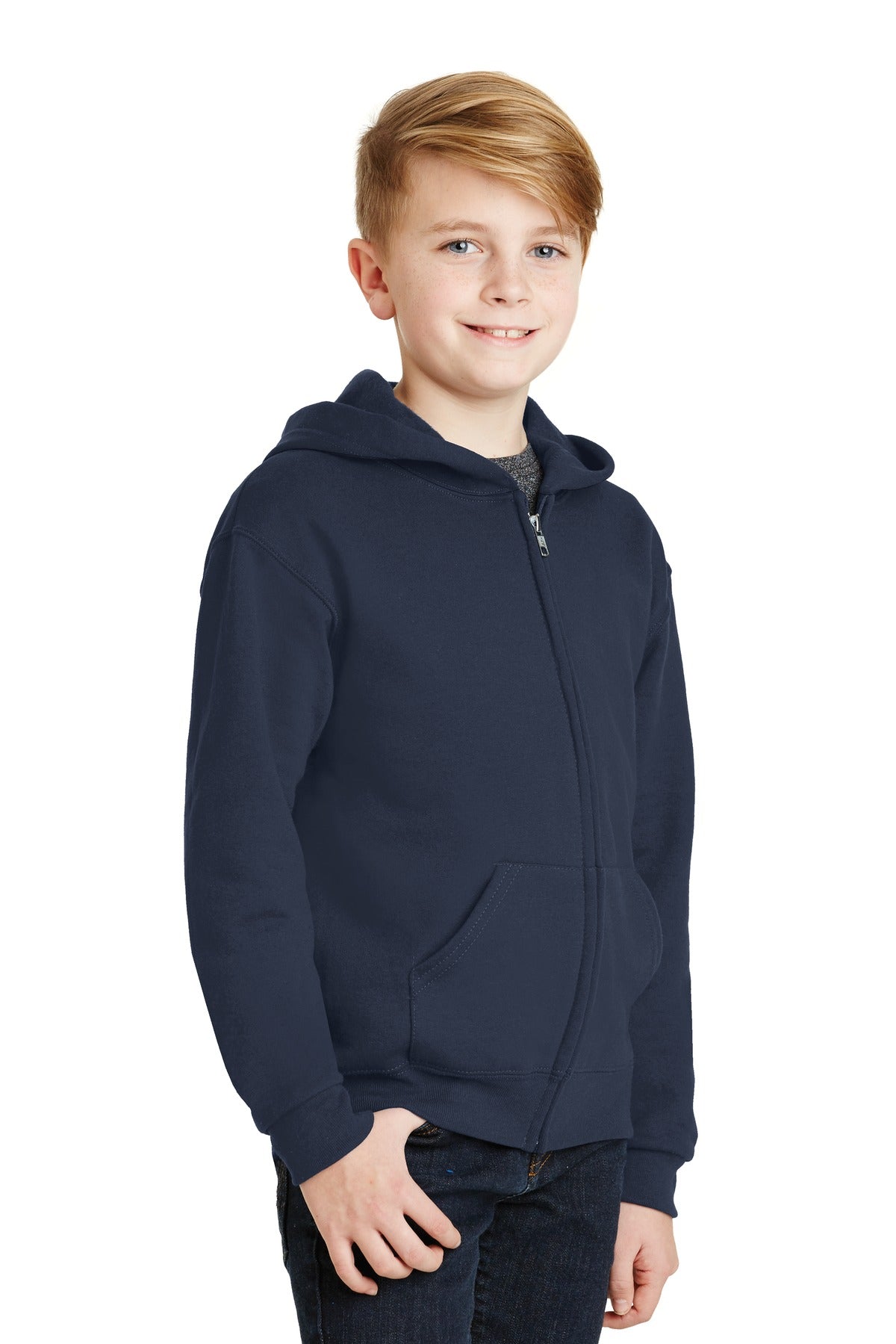 Navy Jerzees - Youth NuBlend Full-Zip Hooded Sweatshirt. 993B plain