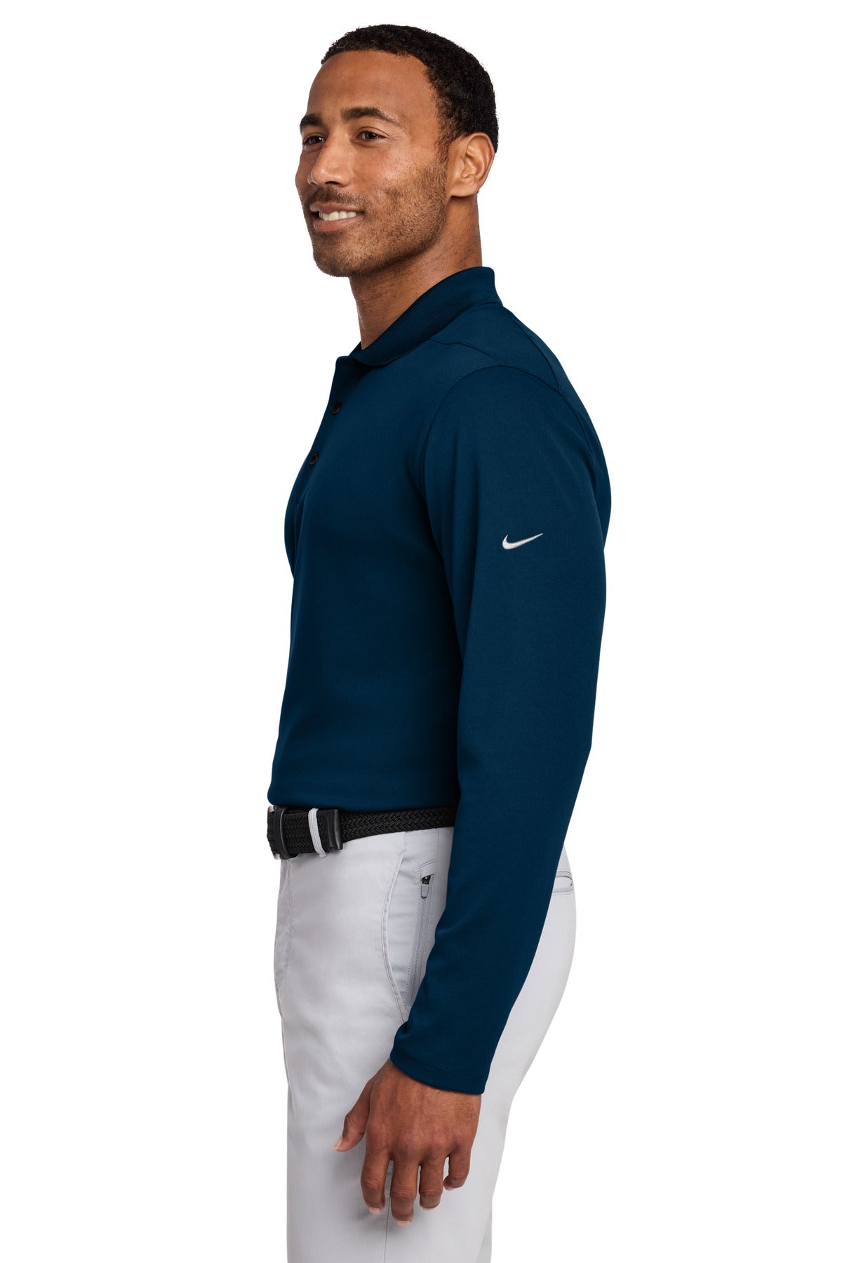 Navy Nike Dri-FIT Micro Pique 2.0 Long Sleeve Polo NKDC2104 plain