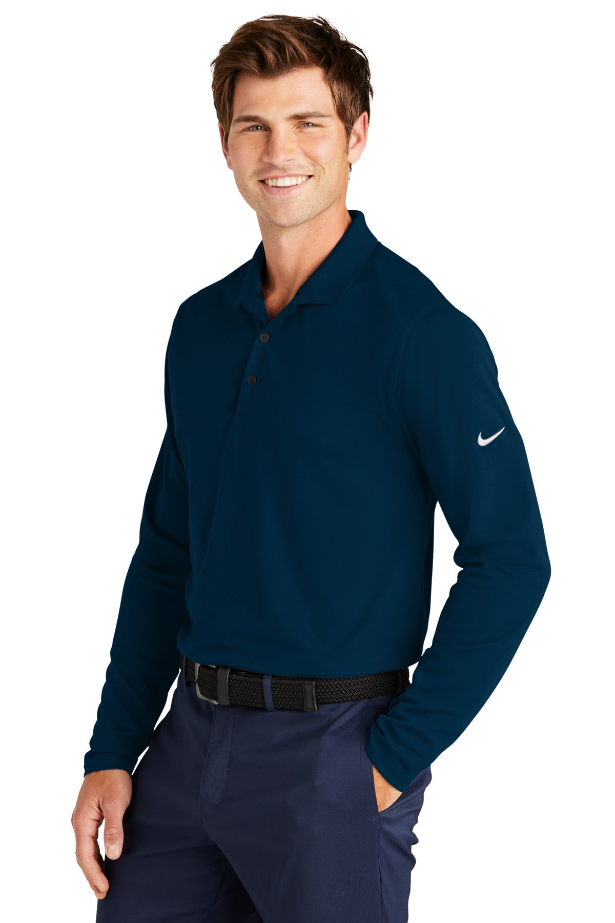 Navy Nike Dri-FIT Micro Pique 2.0 Long Sleeve Polo NKDC2104 plain