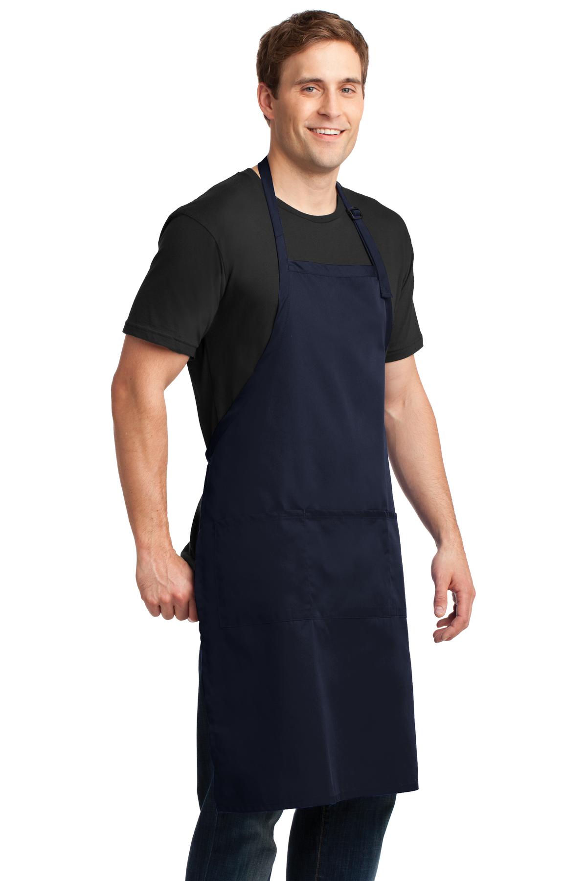 Navy Port Authority Easy Care Extra Long Bib Apron with Stain Release. A700 plain