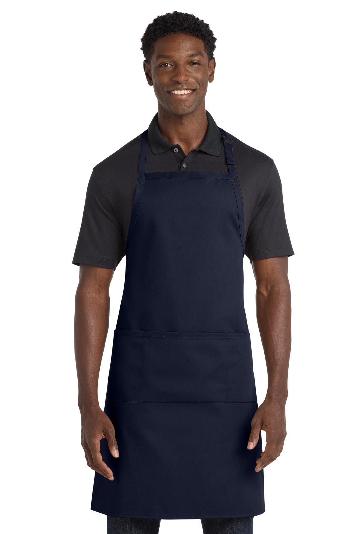 Navy Port Authority Easy Care Extra Long Bib Apron with Stain Release. A700